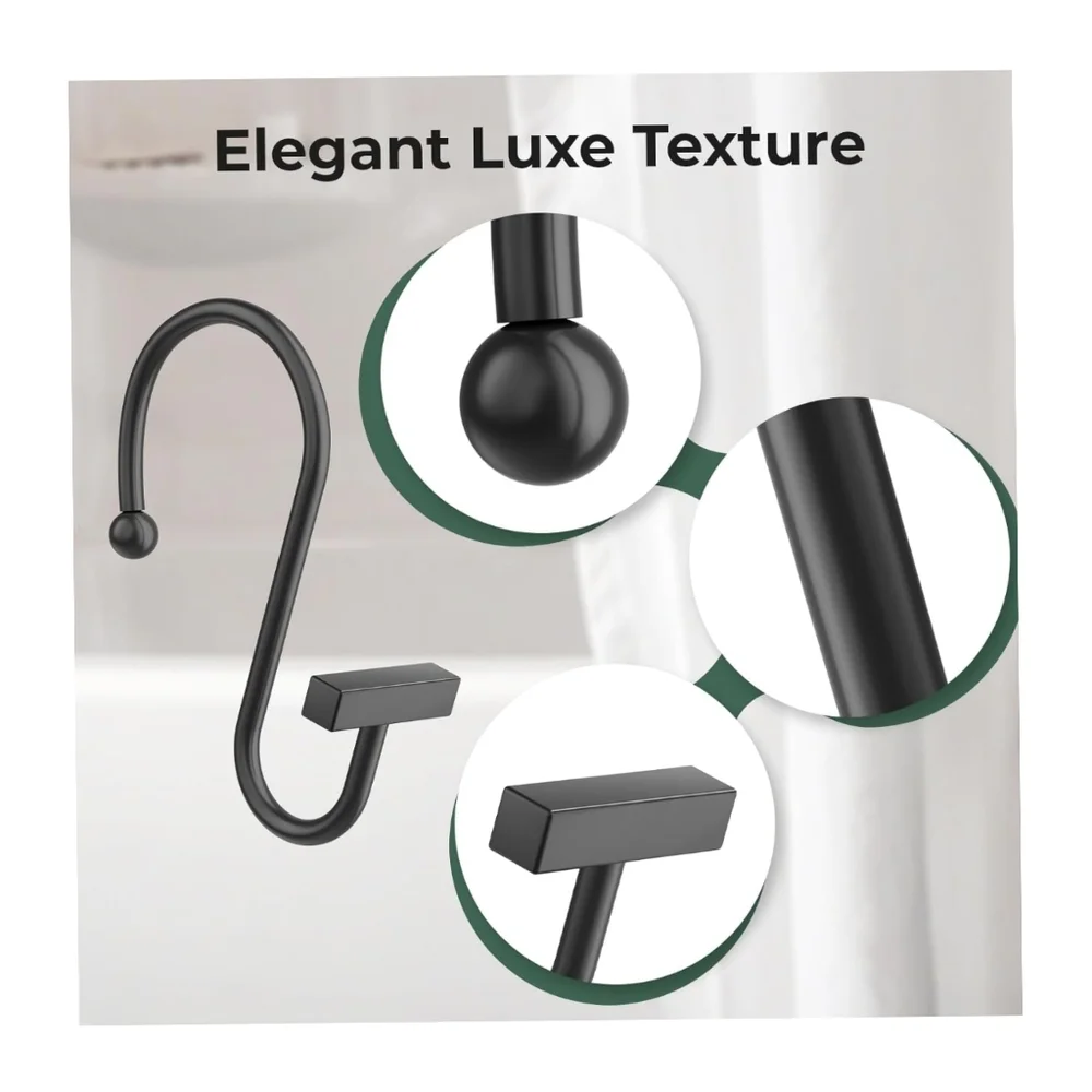 👣 4/$20. T-Bar Design Black Shower Curtain Rings, 12PCS